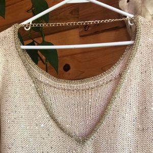 Beige sweater tunica with golden chains,  sequins